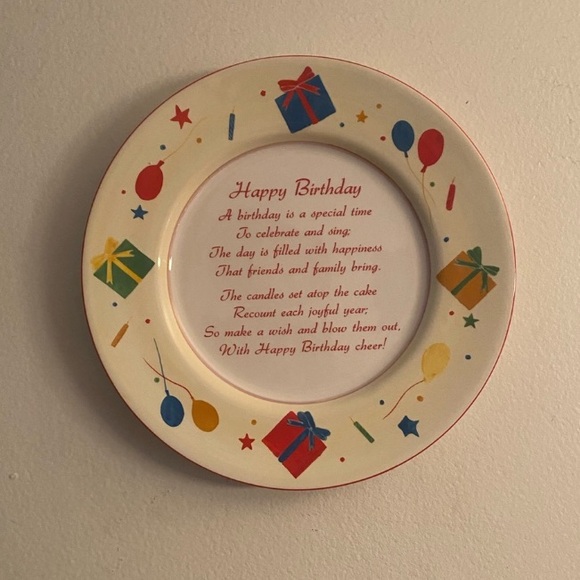 Cake Plate Happy Birthday Hand Painted Ceramic Celebration Collectible - Picture 5 of 12